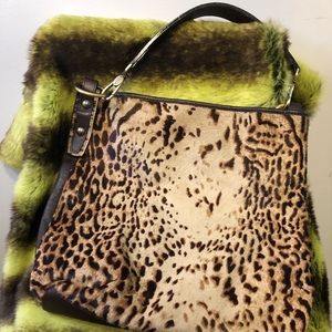 Garnet Hill leather leopard satchel handbag purse